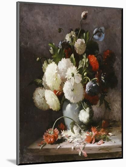 Peonies on a Stone Ledge, 1886-Frans Mortelmans-Mounted Giclee Print