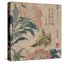 Peony and Canary, circa 1825-Katsushika Hokusai-Stretched Canvas