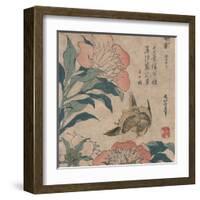 Peony and Canary, circa 1825-Katsushika Hokusai-Framed Art Print