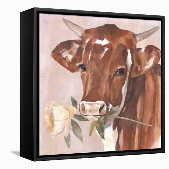 Peony Cow I-Annie Warren-Framed Stretched Canvas