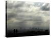 People and a Dog are Silhouetted Against a Landscape of Central London-null-Stretched Canvas