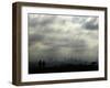 People and a Dog are Silhouetted Against a Landscape of Central London-null-Framed Photographic Print