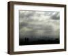 People and a Dog are Silhouetted Against a Landscape of Central London-null-Framed Photographic Print