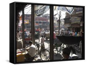 People and Vehicles in the Spice Market, Chandni Chowk Bazaar, Old Delhi, Delhi, India-Eitan Simanor-Framed Stretched Canvas