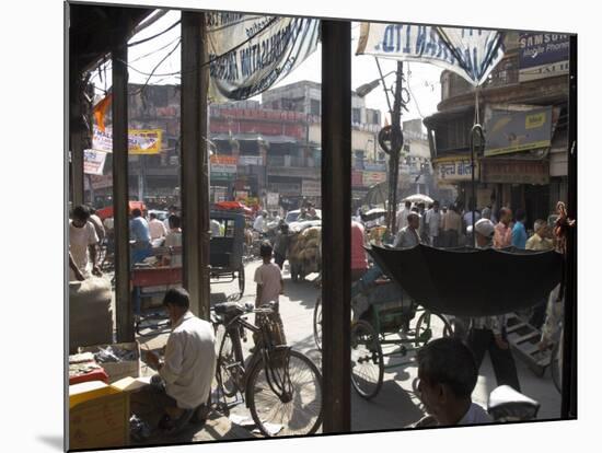 People and Vehicles in the Spice Market, Chandni Chowk Bazaar, Old Delhi, Delhi, India-Eitan Simanor-Mounted Photographic Print
