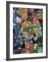 People at a Fruit and Vegetable Stall in the Market Hall in Funchal, Madeira, Portugal-Hans Peter Merten-Framed Photographic Print