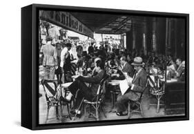 People at a Pavement Cafe, Paris, 1931-Ernest Flammarion-Framed Stretched Canvas