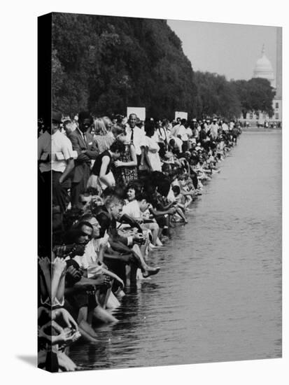 People at Civil Rights Rally Soaking their Feet in the Reflecting Pool at the Washington Monument-John Dominis-Stretched Canvas