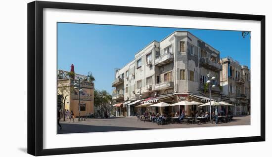 People at sidewalk cafe on the street, Nahalat Binyamin Street, White City, Tel Aviv, Israel-null-Framed Photographic Print