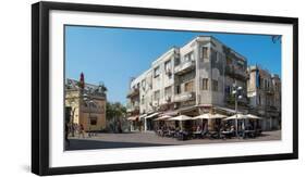 People at sidewalk cafe on the street, Nahalat Binyamin Street, White City, Tel Aviv, Israel-null-Framed Photographic Print