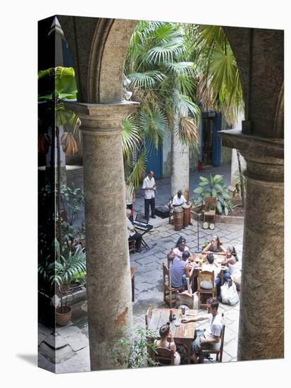 People at Tables and Musicians Playing in Courtyard of Colonial Building Built in 1780, Havana-Donald Nausbaum-Stretched Canvas