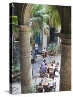 People at Tables and Musicians Playing in Courtyard of Colonial Building Built in 1780, Havana-Donald Nausbaum-Stretched Canvas