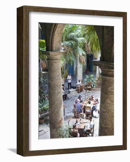People at Tables and Musicians Playing in Courtyard of Colonial Building Built in 1780, Havana-Donald Nausbaum-Framed Photographic Print