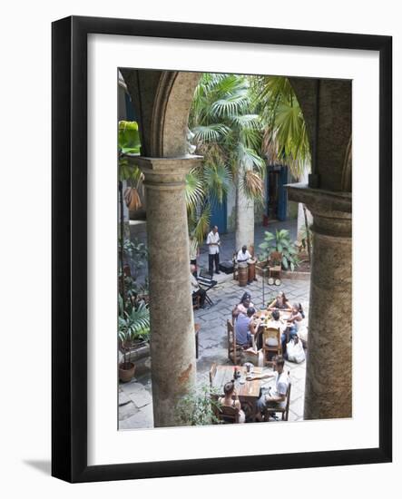 People at Tables and Musicians Playing in Courtyard of Colonial Building Built in 1780, Havana-Donald Nausbaum-Framed Photographic Print