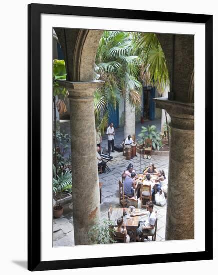 People at Tables and Musicians Playing in Courtyard of Colonial Building Built in 1780, Havana-Donald Nausbaum-Framed Photographic Print