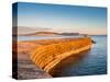 People at the end of The Cobb enjoying the evening light, Lyme Regis, Dorset, England-Jean Brooks-Stretched Canvas