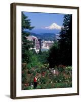 People at the Washington Park Rose Test Gardens with Mt Hood, Portland, Oregon, USA-Janis Miglavs-Framed Photographic Print