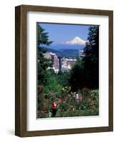 People at the Washington Park Rose Test Gardens with Mt Hood, Portland, Oregon, USA-Janis Miglavs-Framed Photographic Print