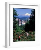 People at the Washington Park Rose Test Gardens with Mt Hood, Portland, Oregon, USA-Janis Miglavs-Framed Photographic Print