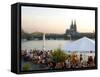 People at Trendy Rheinterrassen Bar and Restaurant Beside the River Rhine, Cologne, Germany-Yadid Levy-Framed Stretched Canvas