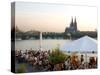 People at Trendy Rheinterrassen Bar and Restaurant Beside the River Rhine, Cologne, Germany-Yadid Levy-Stretched Canvas