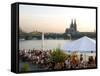 People at Trendy Rheinterrassen Bar and Restaurant Beside the River Rhine, Cologne, Germany-Yadid Levy-Framed Stretched Canvas