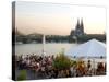 People at Trendy Rheinterrassen Bar and Restaurant Beside the River Rhine, Cologne, Germany-Yadid Levy-Stretched Canvas