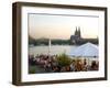 People at Trendy Rheinterrassen Bar and Restaurant Beside the River Rhine, Cologne, Germany-Yadid Levy-Framed Photographic Print