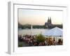 People at Trendy Rheinterrassen Bar and Restaurant Beside the River Rhine, Cologne, Germany-Yadid Levy-Framed Photographic Print