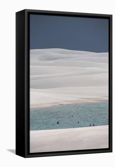 People Bathe in One of Brazil's Lencois Maranhenses Lagoons Surrounded by Sand Dunes-Alex Saberi-Framed Stretched Canvas