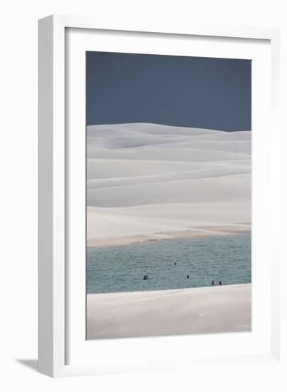 People Bathe in One of Brazil's Lencois Maranhenses Lagoons Surrounded by Sand Dunes-Alex Saberi-Framed Photographic Print