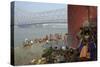 People Bathing in the Hooghly River from a Ghat Near the Howrah Bridge-Bruno Morandi-Stretched Canvas