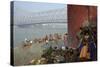 People Bathing in the Hooghly River from a Ghat Near the Howrah Bridge-Bruno Morandi-Stretched Canvas