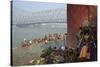 People Bathing in the Hooghly River from a Ghat Near the Howrah Bridge-Bruno Morandi-Stretched Canvas
