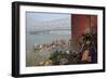 People Bathing in the Hooghly River from a Ghat Near the Howrah Bridge-Bruno Morandi-Framed Photographic Print