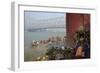 People Bathing in the Hooghly River from a Ghat Near the Howrah Bridge-Bruno Morandi-Framed Photographic Print