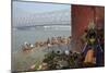 People Bathing in the Hooghly River from a Ghat Near the Howrah Bridge-Bruno Morandi-Mounted Photographic Print