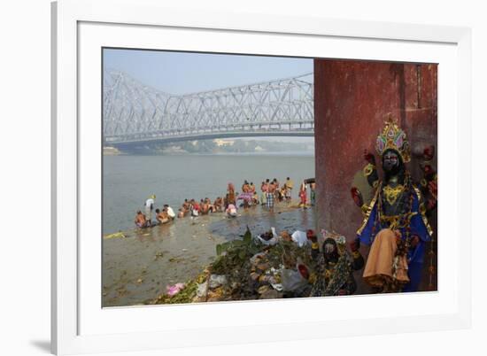 People Bathing in the Hooghly River from a Ghat Near the Howrah Bridge-Bruno Morandi-Framed Photographic Print