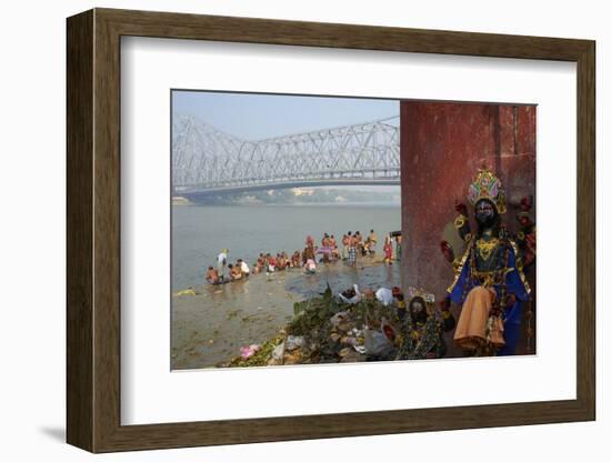 People Bathing in the Hooghly River from a Ghat Near the Howrah Bridge-Bruno Morandi-Framed Photographic Print