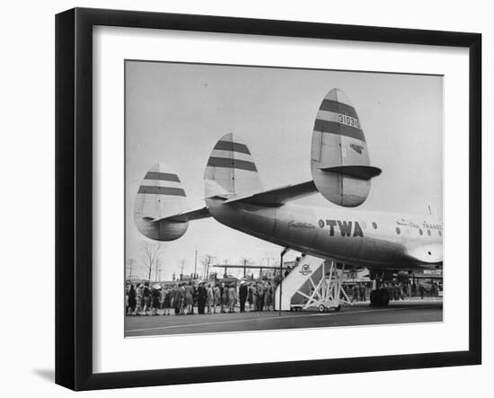 People Boarding Twa Plane "Constellation"-null-Framed Photographic Print