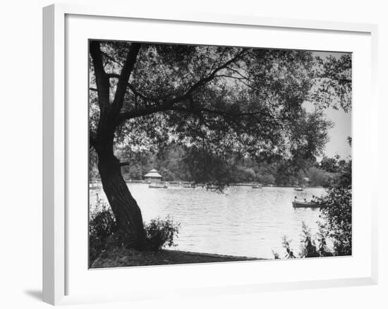 People Boat Riding in Prospect Park-Ed Clark-Framed Photographic Print