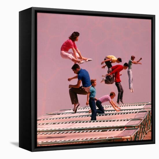 People Bouncing on Trampolines at Trampoline Center-J^ R^ Eyerman-Framed Stretched Canvas