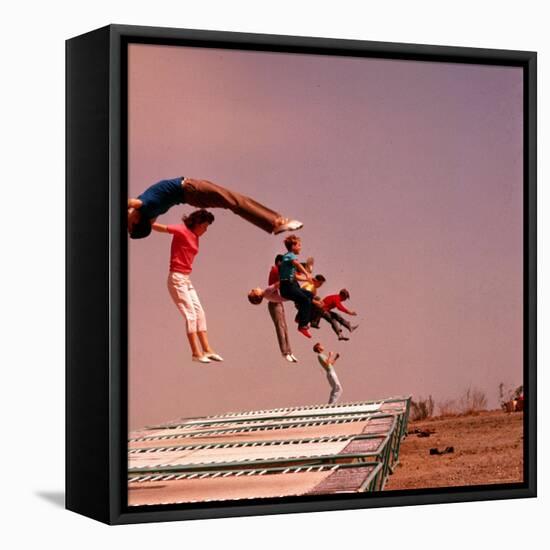 People Bouncing on Trampolines at Trampoline Center-J^ R^ Eyerman-Framed Stretched Canvas