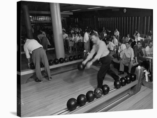 People Bowling at the Mcculloch Motors Recreation Building-J^ R^ Eyerman-Stretched Canvas