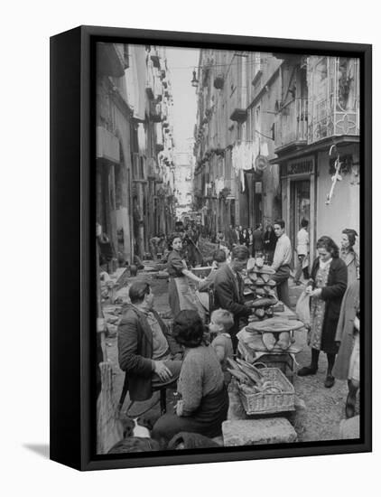 People Buying Bread in the Streets of Naples-Alfred Eisenstaedt-Framed Stretched Canvas