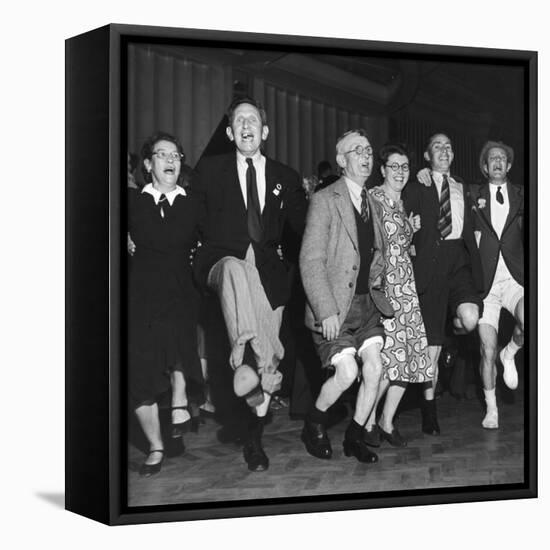 People Celebrating Devaluation of the Pound During a Labor Party Rally-Mark Kauffman-Framed Stretched Canvas