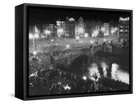 People Celebrating the Independence of Ireland on O'Connell Bridge before Midnight on Easter Sunday-Larry Burrows-Framed Stretched Canvas