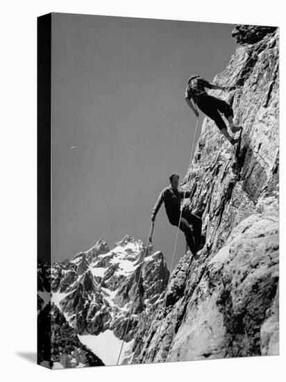 People Climbing the Teton Mountains-Hansel Mieth-Stretched Canvas