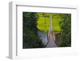 People crossing suspension bridge over Trishuli River, Tupche, Nuwakot District, Province 3, Nepal-Keren Su-Framed Photographic Print