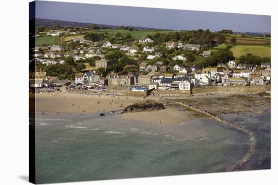 People Crossing the Tidal Causeway from St. Michaels Mount to Marazion as the Tide Comes In-Simon Montgomery-Stretched Canvas